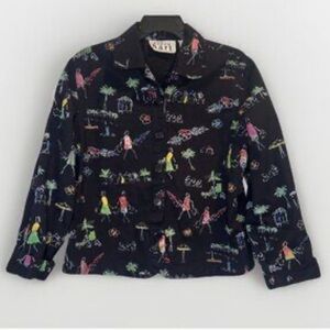 Karen Hart Vintage Y2K Paradise Doodle 💯 Cotton Boxy Fit Artsy Jacket